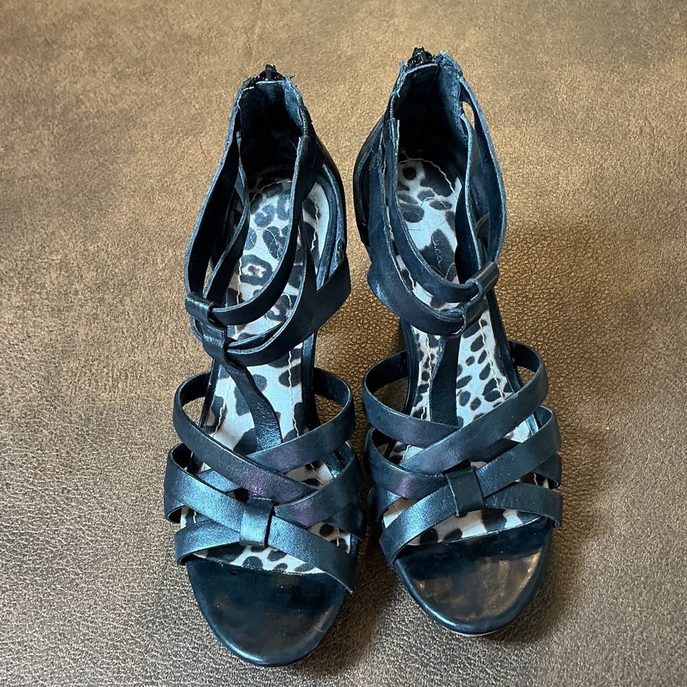 Jessica Simpson Camie Black Leather Strappy Sandals Size 6B